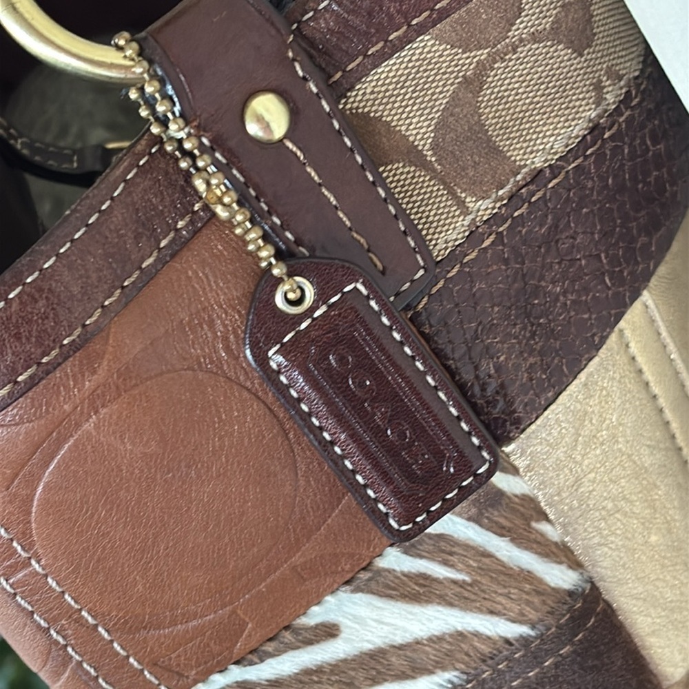 Coach Genuine Leather Patchwork Multicolor Shoulder Bag Signature C Metallic - Picture 4 of 16